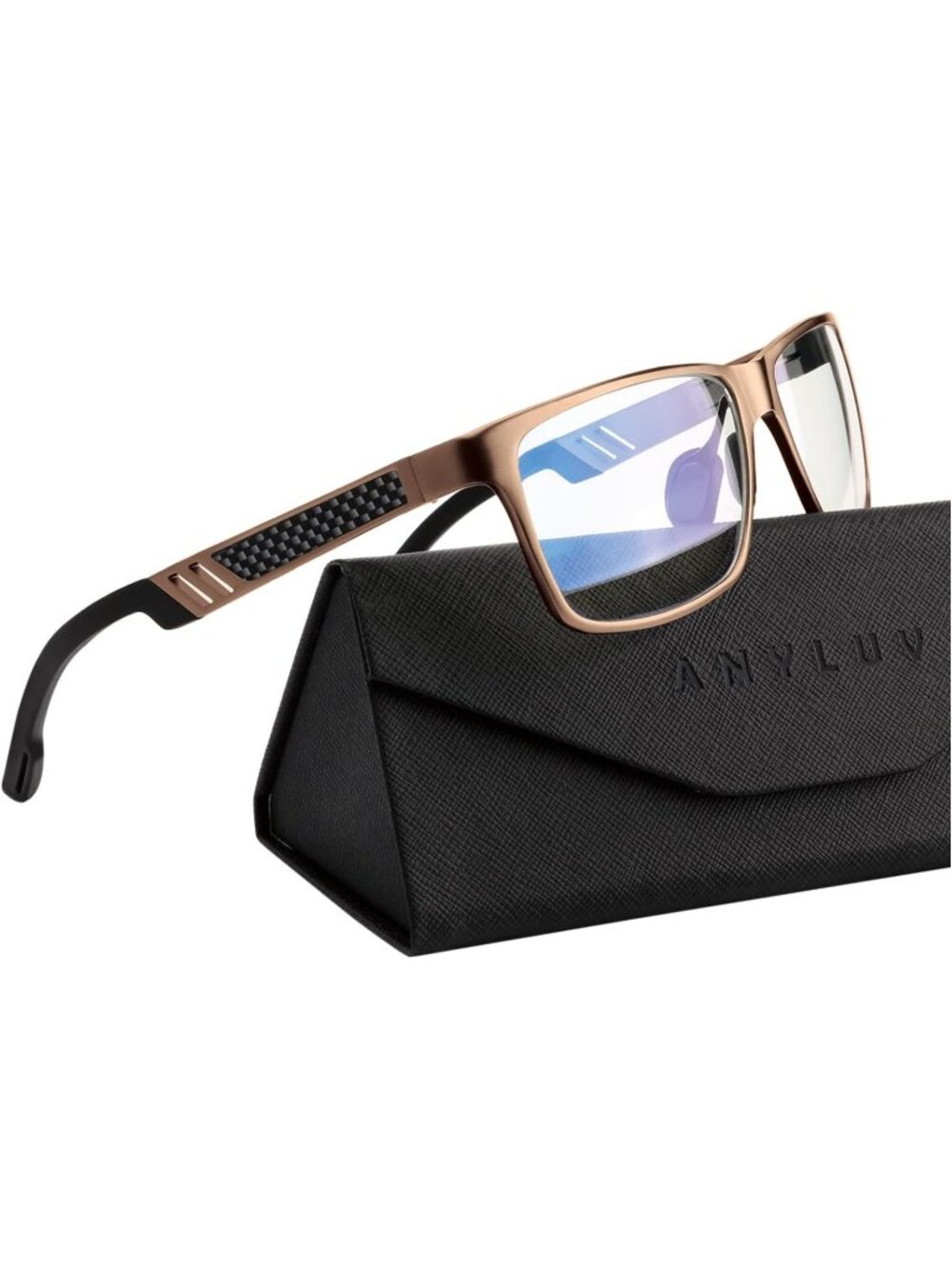ANYLUV Men's Clear Brown Glasses Computer Gaming Blue Light Rectangle Frame